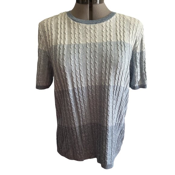 Alfred Dunner Ombre Cable Knit Short Sleeve Sweater In Blue Gradient Size S - Picture 1 of 6